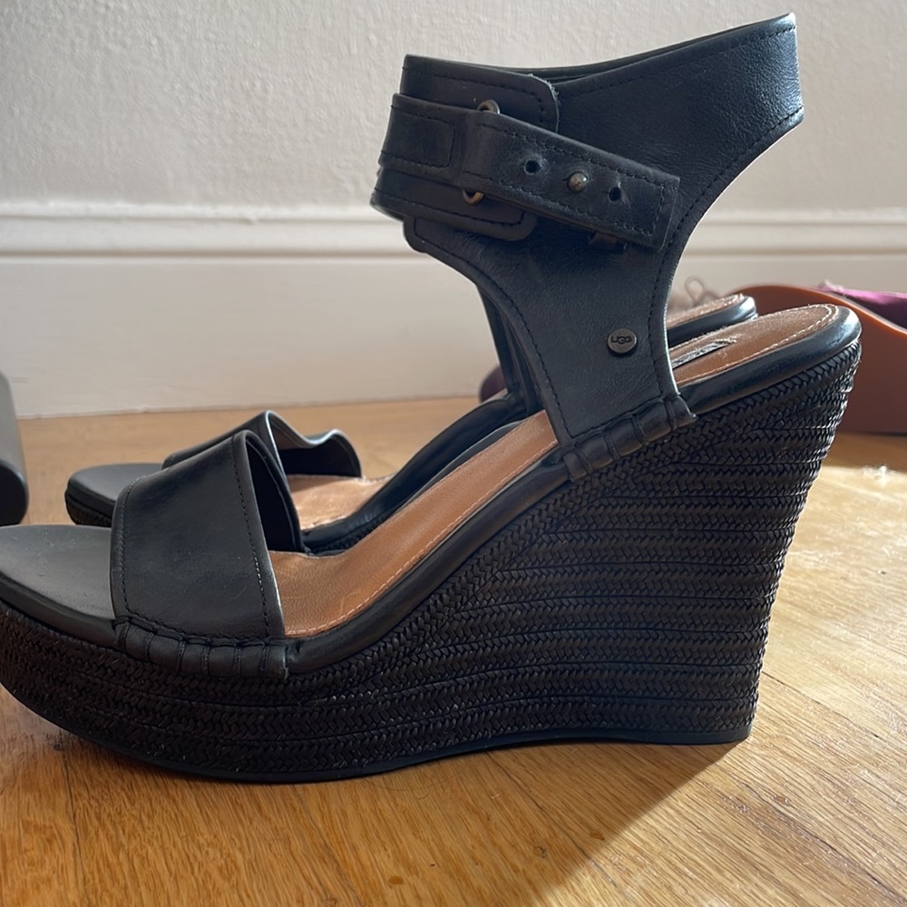 UGG black espadrille wedges lightly worn size 9